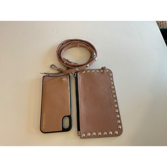 EUC Bandolier Pyramid Stud Pouch Strap X Case - Desert Rose/Silver - Picture 2 of 2